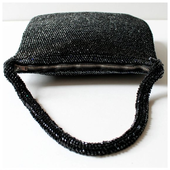 Vintage VTG 1950s Black Sparkly Beaded Evening Handbag | Formal | 50s | Evening - Picture 9 of 10